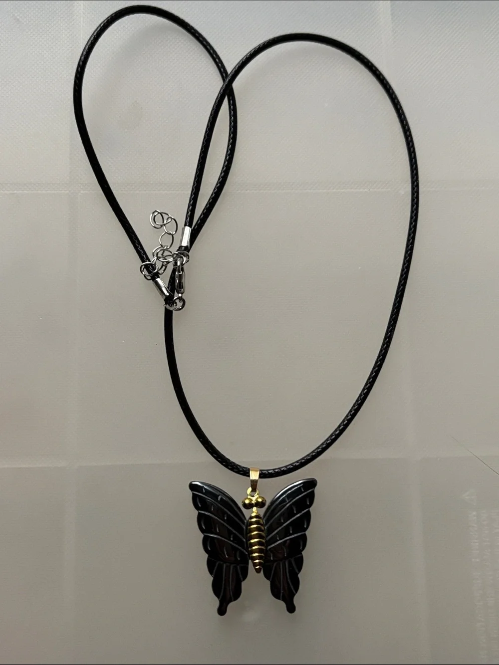 ⚫️Brand New Hematite Carved Butterfly Pendant, Black & Gold